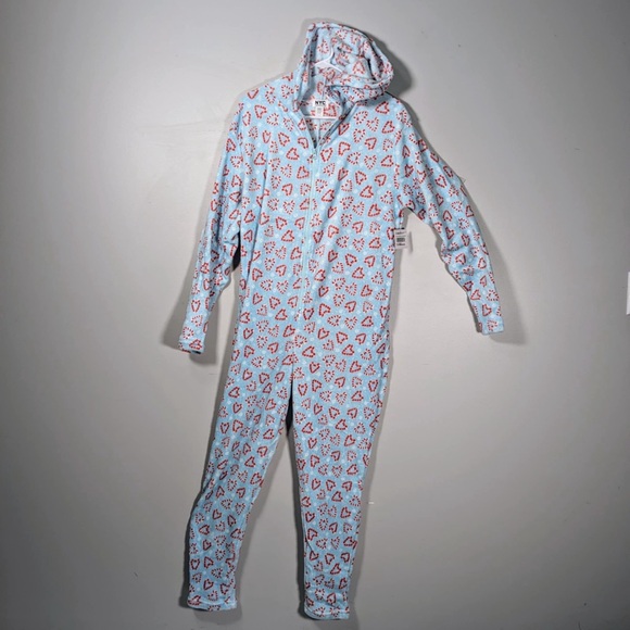 NWT NYC Underground Candy Cane  Printed Holiday One-Piece Hooded Pajamas - L/XL - Picture 3 of 4